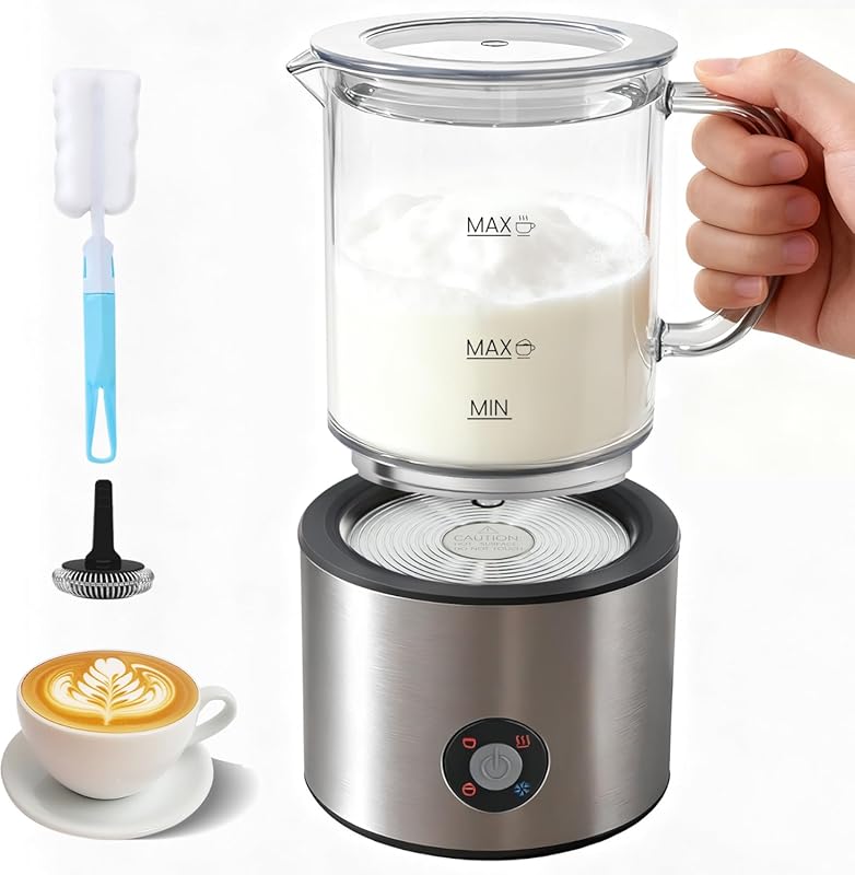 Detachable 4-in-1 Milk Frother and Steamer with Glass Jug, 16.9oz Dish