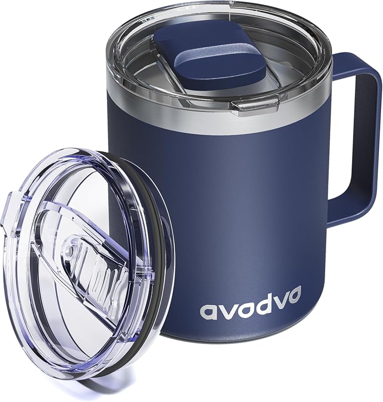 12oz Stainless Steel Insulated Coffee Mug with Two Lids and Handle, Do