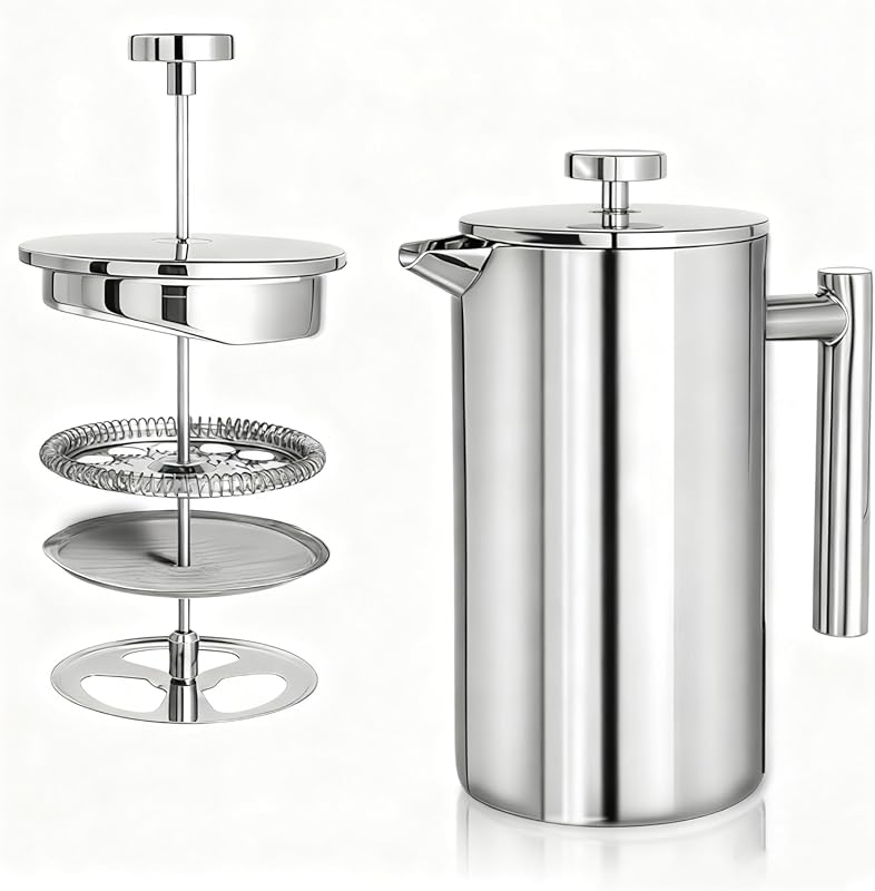 Stainless Steel 34oz French Press Coffee Maker with Dual-Wall Insulati