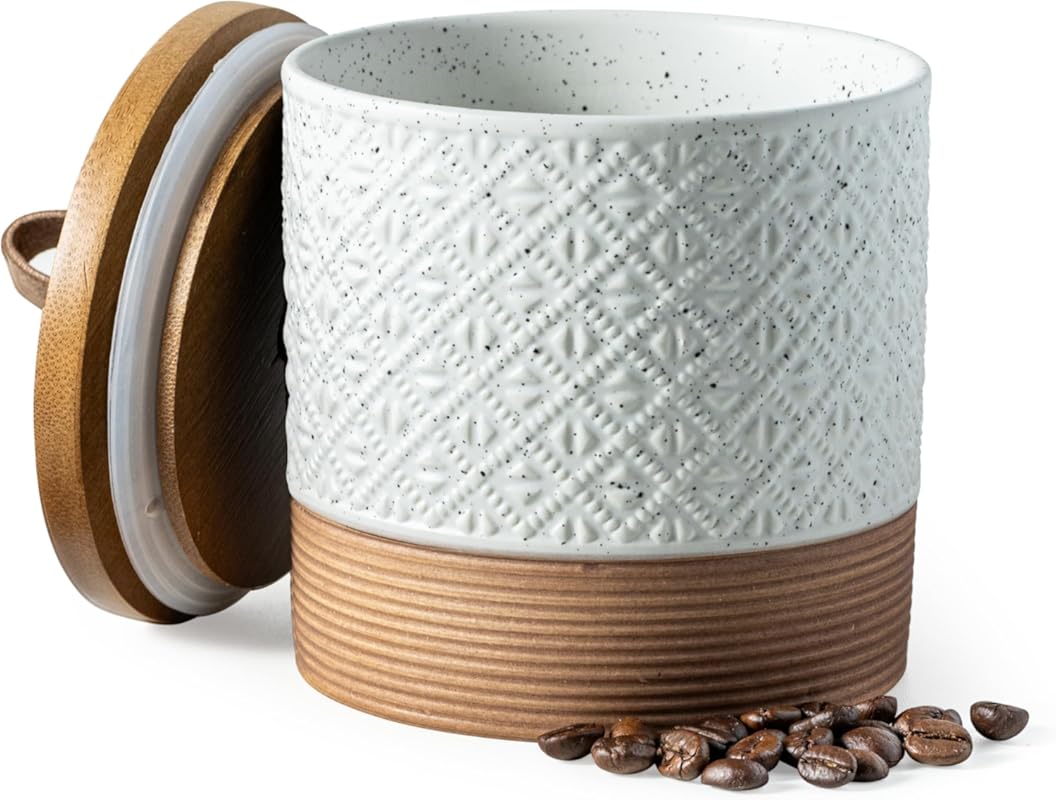 White Ceramic Coffee Canister with Airtight Lid, 20 fl.oz Kitchen Stor