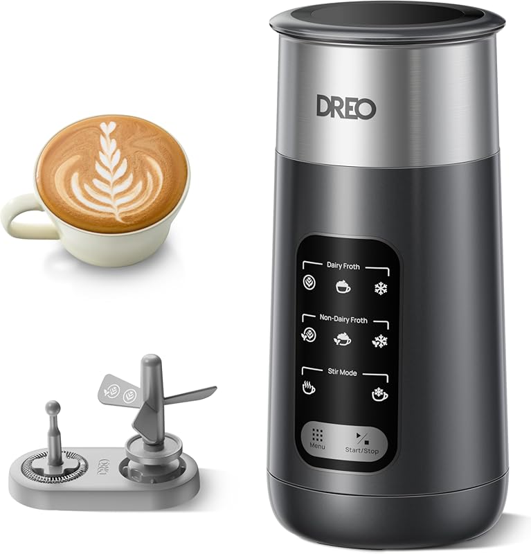 DREO 8-in-1 Electric Stainless Steel Milk Frother with LED Display, Wa