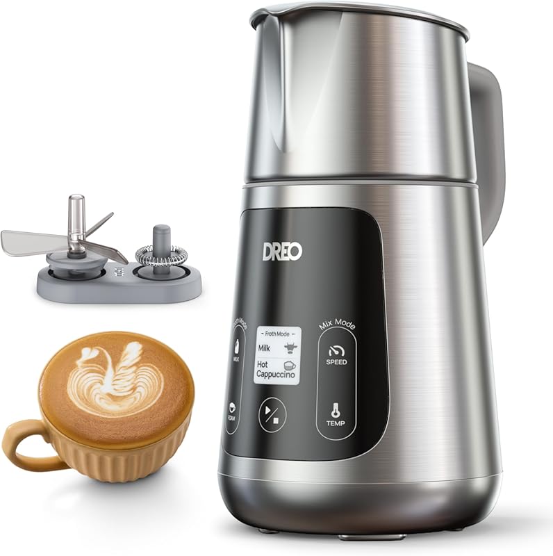 DREO 15oz All-in-1 Electric Milk Frother with LED Display, Automatic F
