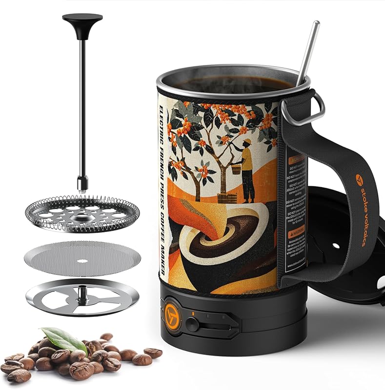 Electric French Press Coffee Maker 2-in-1 with 120V Boil & Brew, Porta