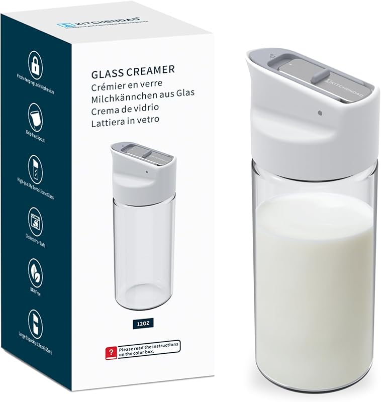 KITCHENDAO 12 Oz Borosilicate Glass Creamer with Drip-Free Spout and F