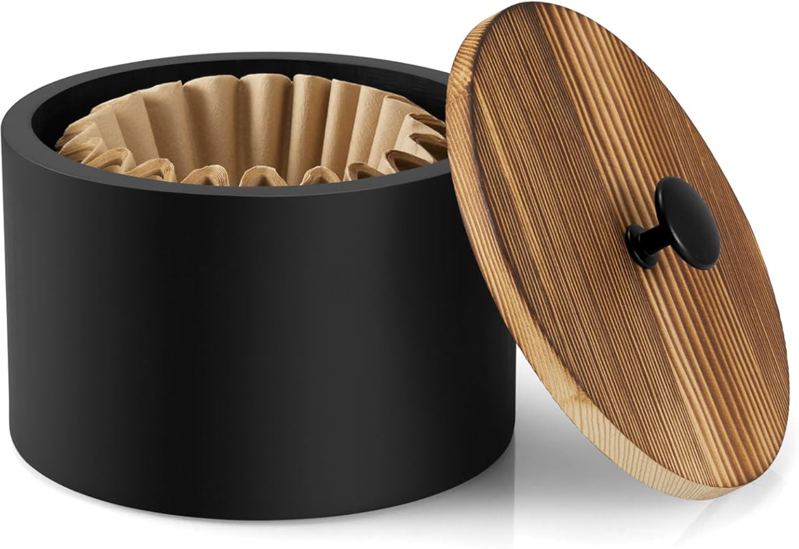 Wood Coffee Filter Holder Storage Container with Black Finish, Counter