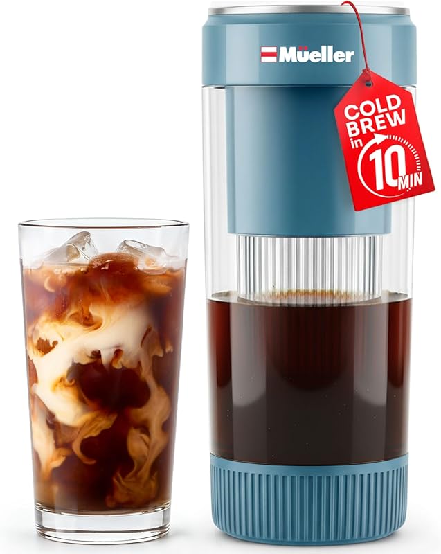Mueller RapidBrew Fast 10-Min Cold Brew Iced Coffee Maker with Recharg
