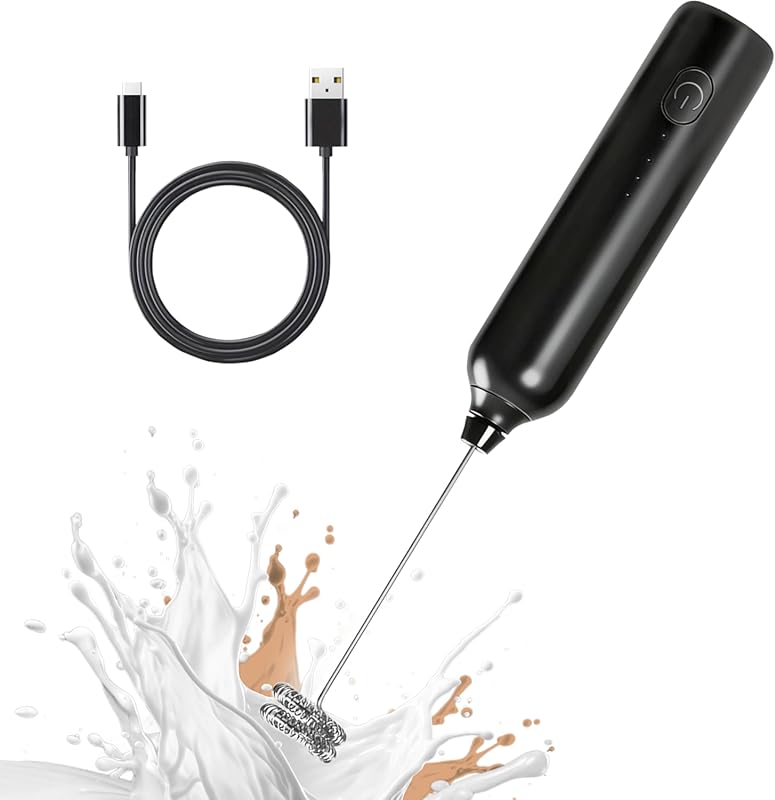 Rechargeable Handheld Milk Frother with 3 Speeds, Electric Whisk for C