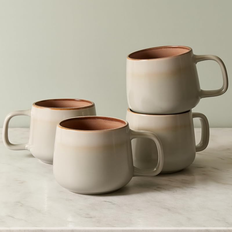 Set of 4 Large 16oz Stoneware Ceramic Coffee Mugs, Lead-Free, Microwav