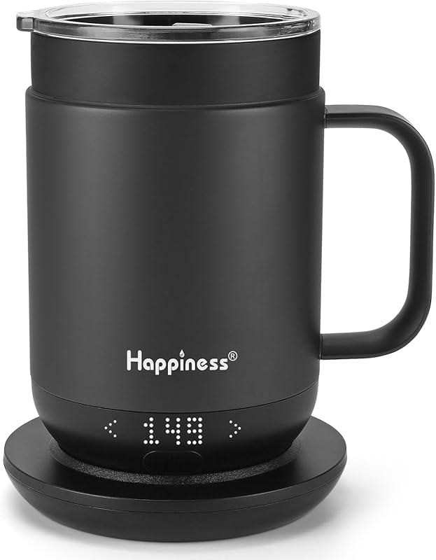 Happiness Smart Heated Coffee Mug 16oz, Rechargeable Electric Self-Hea
