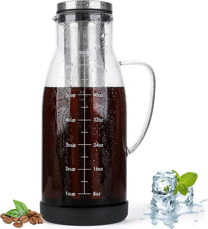 51oz Airtight Cold Brew Coffee Maker Pitcher with Removable Stainless