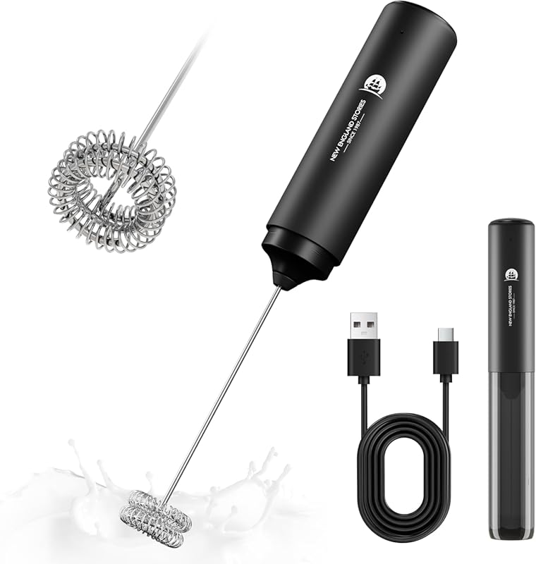 Rechargeable 2-IN-1 Dual Spring Whisk Milk Frother Wand, Handheld Elec
