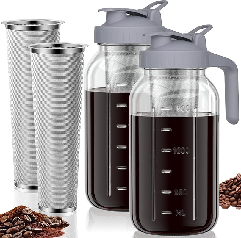 64oz Cold Brew Coffee Maker Jar with Thick Glass, Stainless Steel Filt