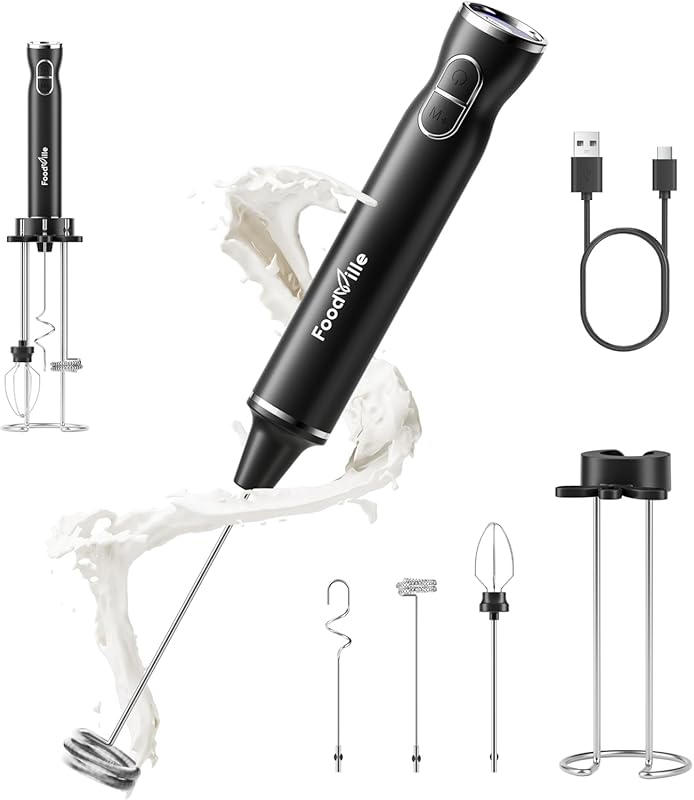 MF06 Rechargeable Milk Frother with 9 Speeds, LED Display, Storage Sta