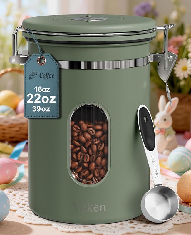 Veken 22oz Airtight Stainless Steel Coffee Canister with Window, Easte