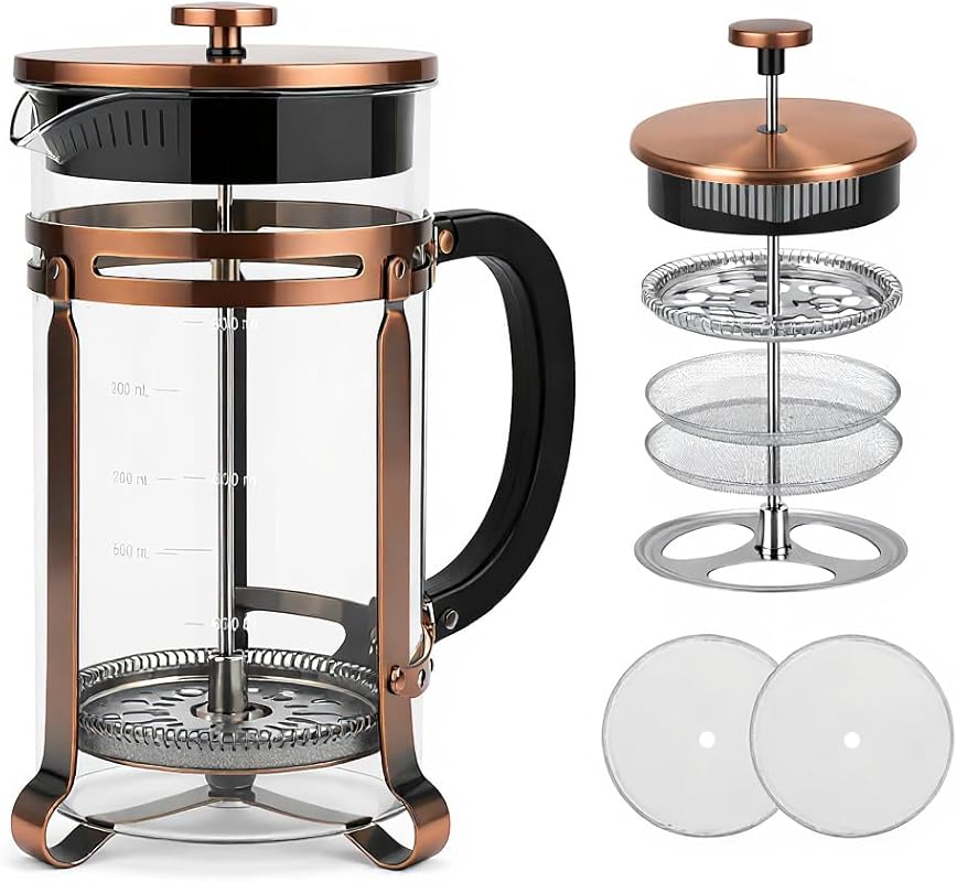 34oz French Press Coffee Maker with 4 Stainless Steel Filters, Borosil