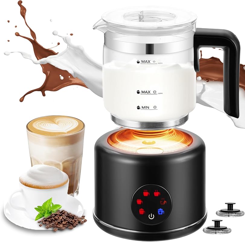 6-in-1 Milk Frother and Steamer with Touch Screen, 17oz Auto Shut-Off,