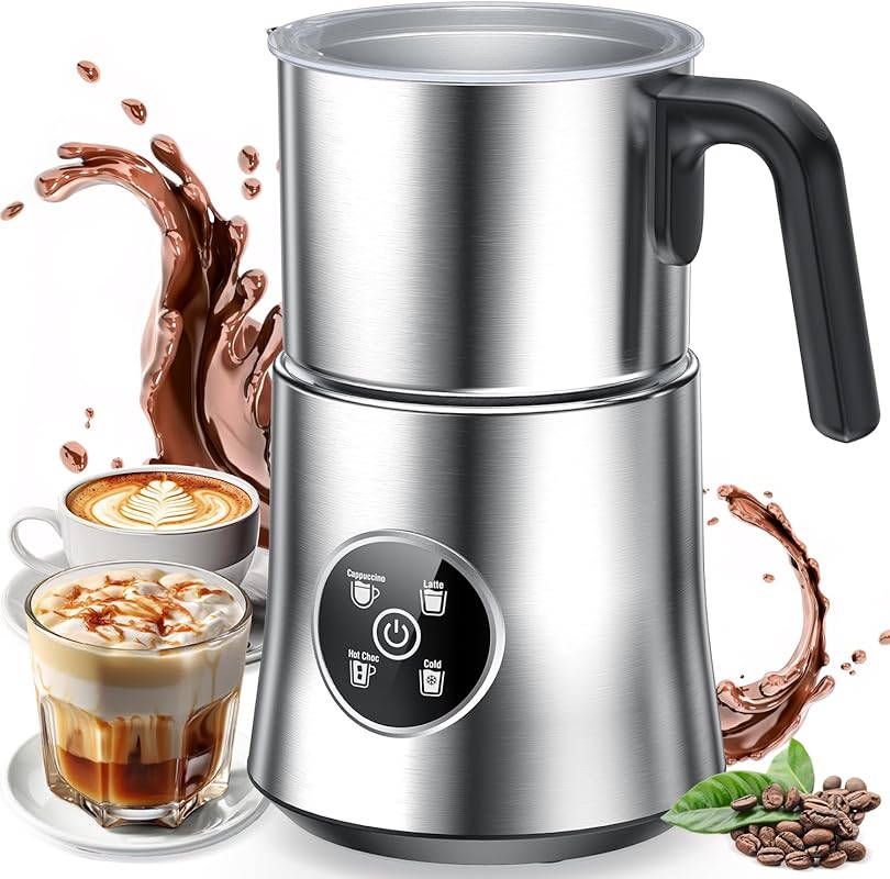 4-in-1 Electric Milk Frother and Steamer with One-Touch Operation, Fas