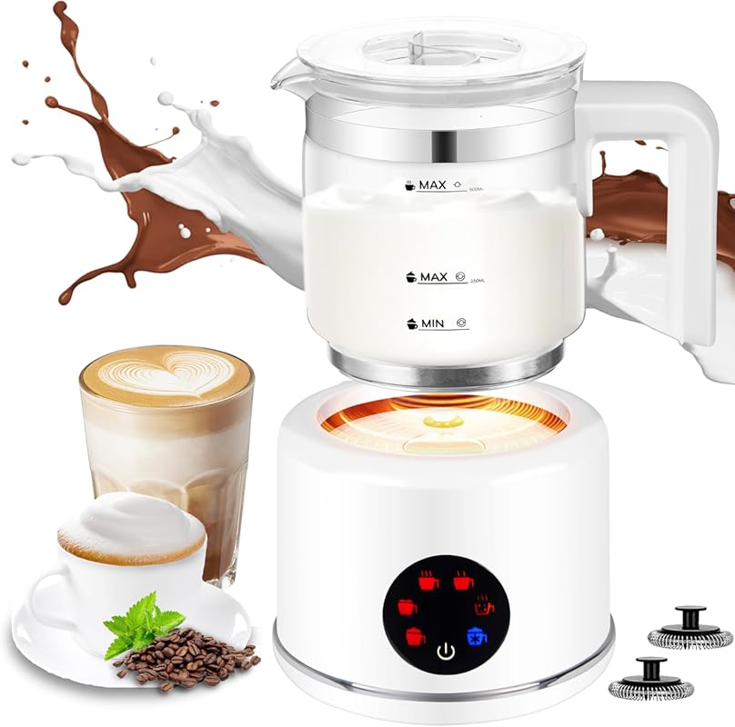 6-in-1 Milk Frother and Steamer with Touch Screen, 17oz Auto Shut-Off,