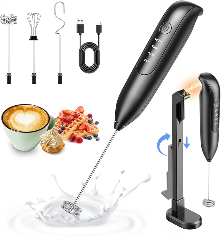 Electric 3-in-1 Rechargeable Milk Frother with LED Display, Wireless C