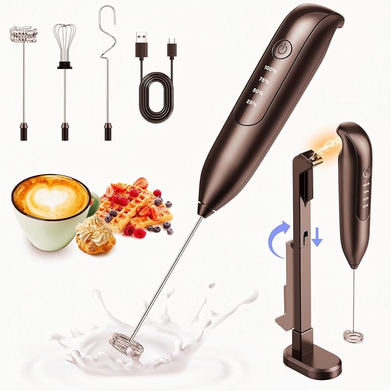 Electric 3-in-1 Rechargeable Milk Frother with LED Display, Wireless C