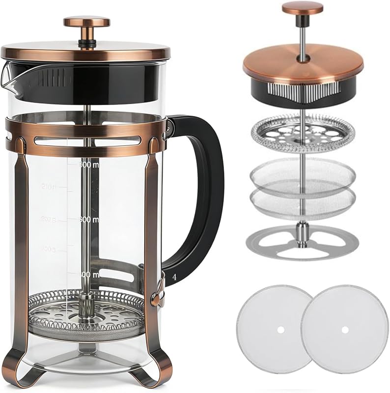 French Press Coffee Maker 21 oz, 304 Stainless Steel Double Mesh Filte